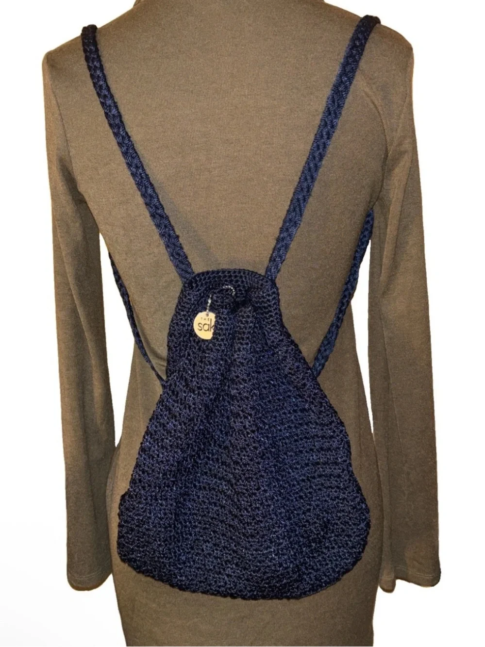 The Sak Navy Handwoven Drawstring Backpack